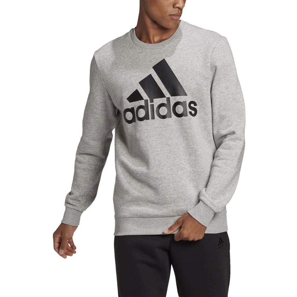 adidas Mens Fleece Sweatshirt  Medium Grey HeatherBlack  XXLarge