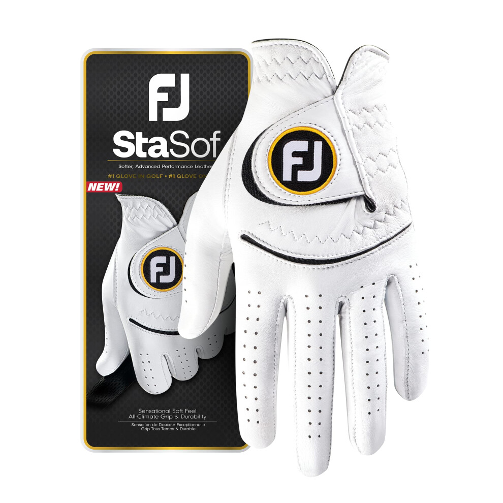 FootJoy Mens StaSof Golf Glove  White  Cadet Small  Worn on Left Hand