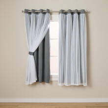 Exclusive Home Catarina Layered Solid Room Darkening Blackout and Sheer Grommet Top Curtain Panel Pair 52x63 Black Pearl