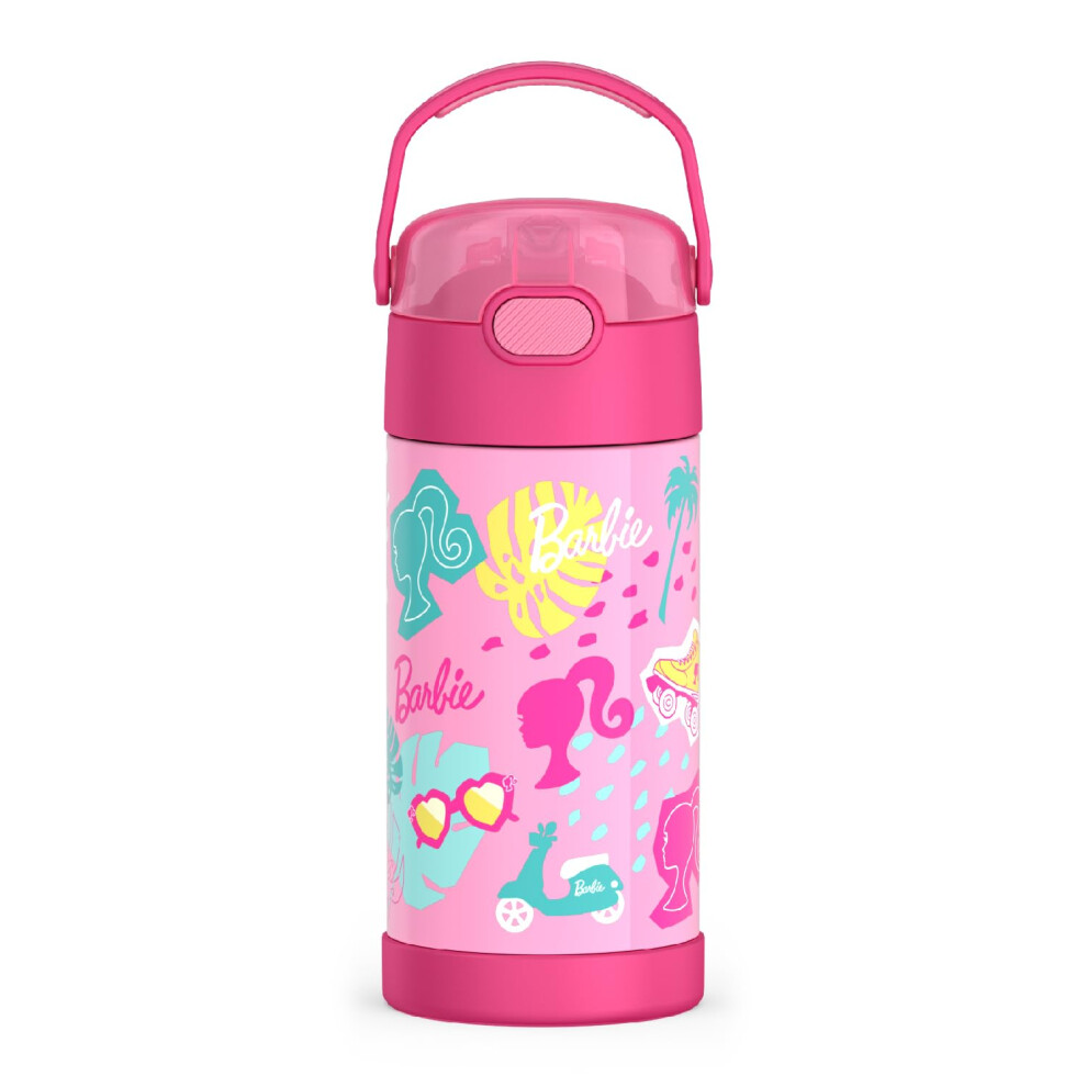 THERMOS FUNTAINER Water Bottle with Straw  12 Ounce  Barbie  Kids Stainless Steel Vacuum Insulated Water Bottle with Lid