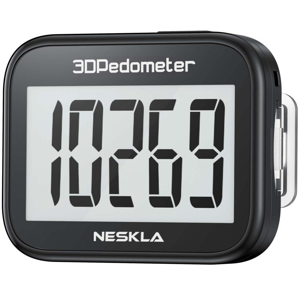 NESKLA 3D Pedometer for Walking  Simple Step Counter with Large Digital Display  Step Tracker with Removable Clip Lanyard  Accur