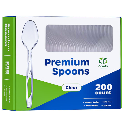 Comfy Package [200 Stuks] Premium Zware Wegwerp Lepels, Heldere Plastic Lepels