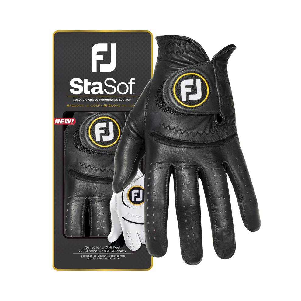 FootJoy Mens StaSof Golf Glove  Black  Cadet MediumLarge  Worn on Left Hand