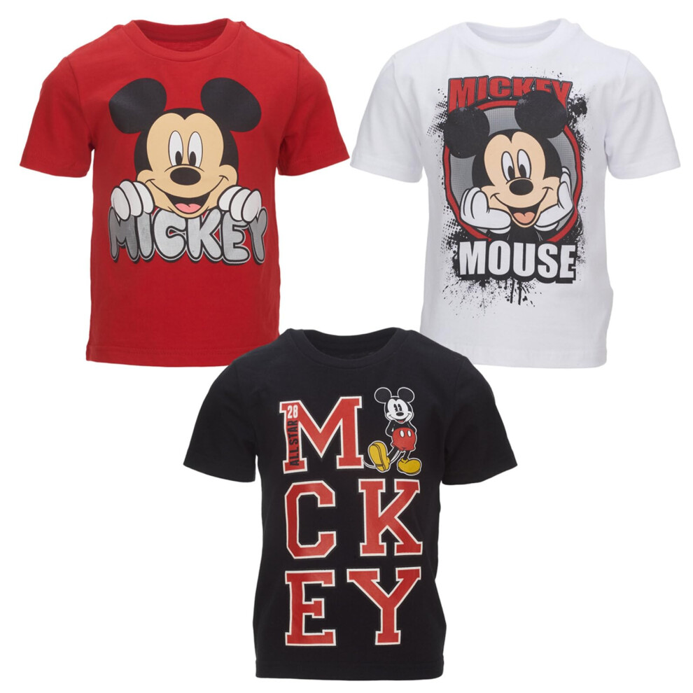 Disney Mickey Mouse Toddler Boys 3 Pack TShirts WhiteRedBlack 2T