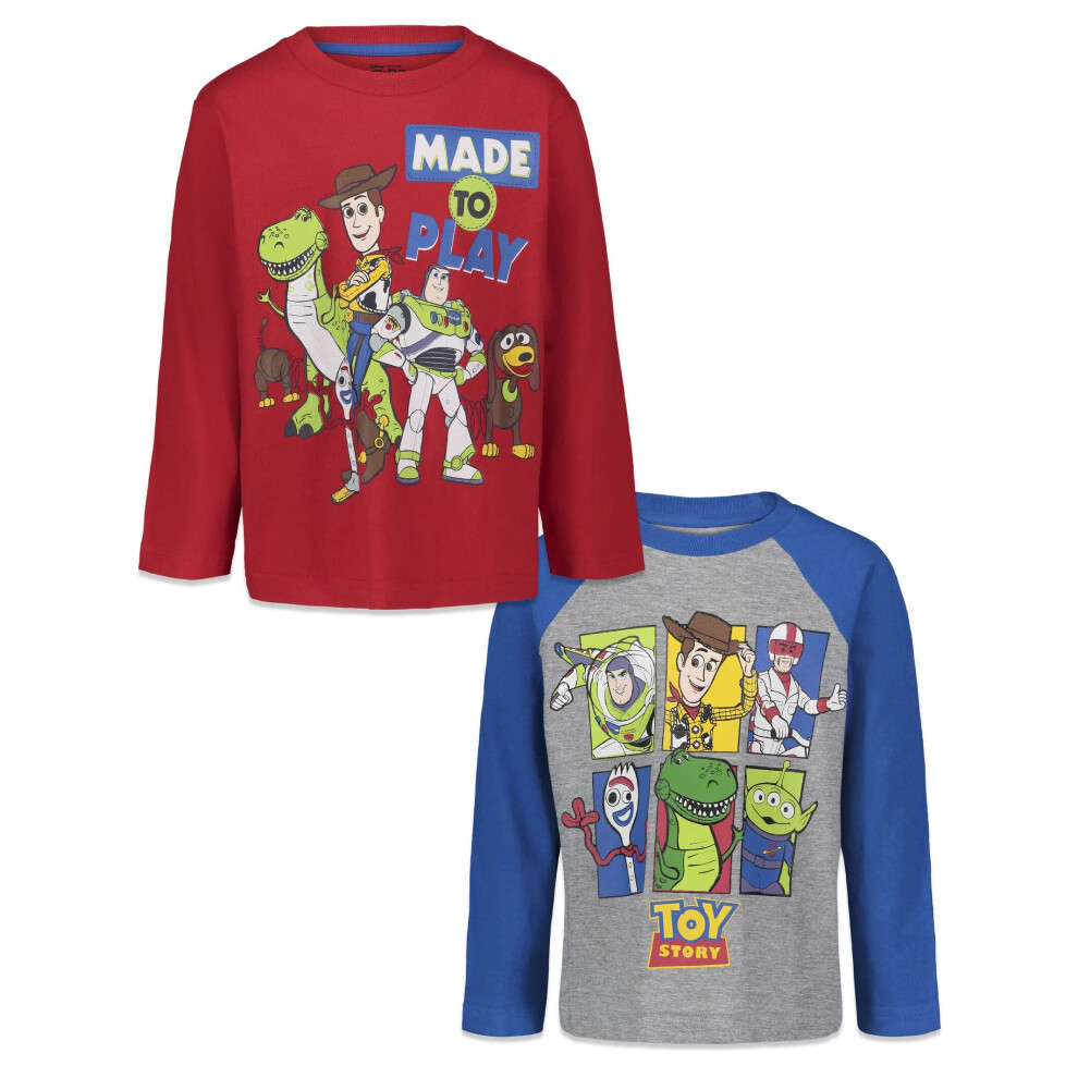 Disney Pixar Toy Story Woody Buzz Lightyear Forky Little Boys 2 Pack Long Sleeve TShirts RedGrayBlue 78