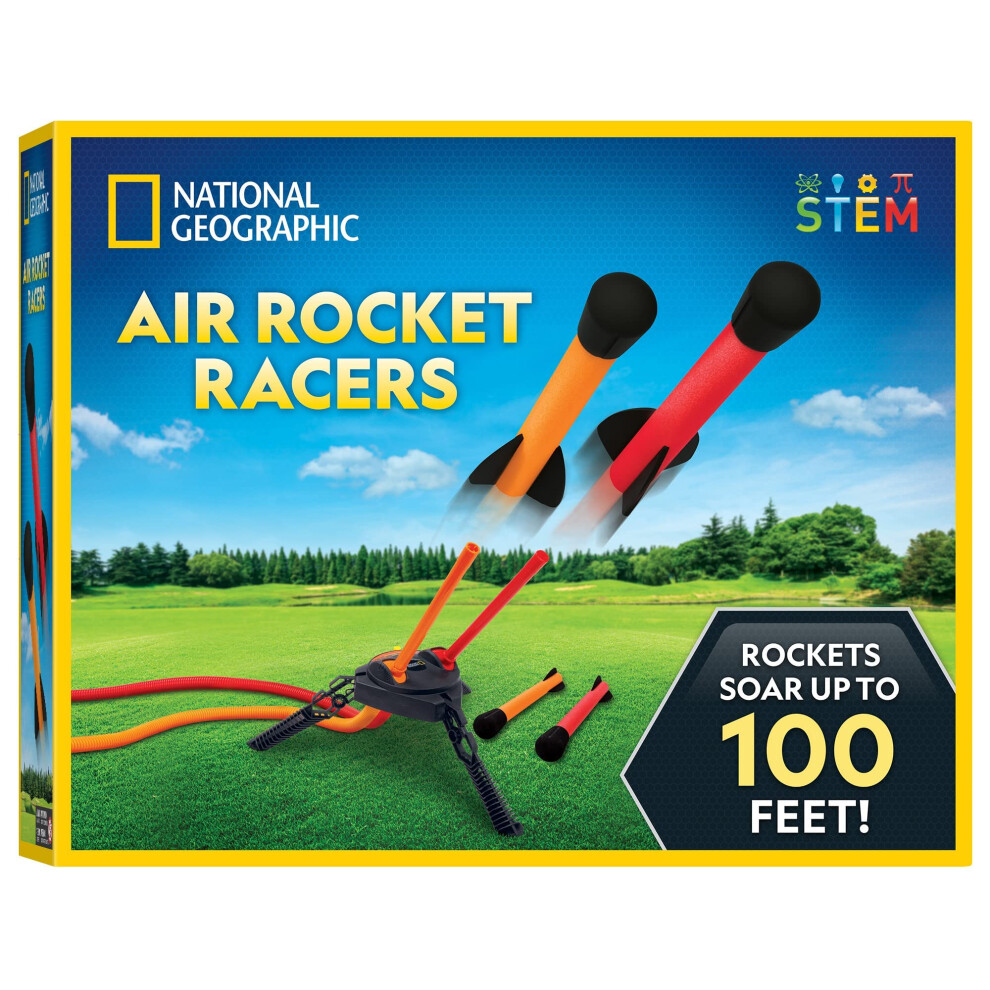 NATIONAL GEOGRAPHIC Air Rocket Toy  Jump  Launch Dueling Air Rockets up to 100Ft  Includes Launcher  4 FoamTipped Rockets  O