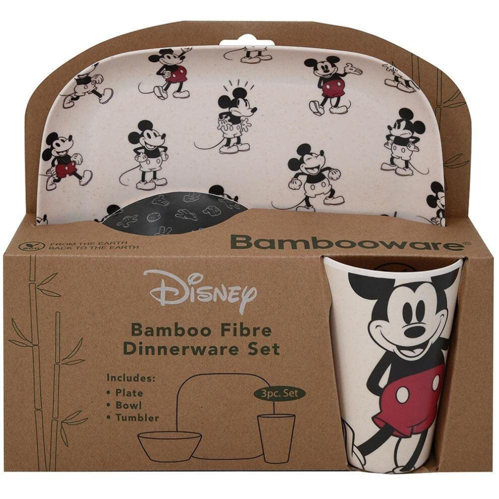 Mickey  Minnie Bamboo 3pc Dinner Set  Plate  Bowl  Tumbler