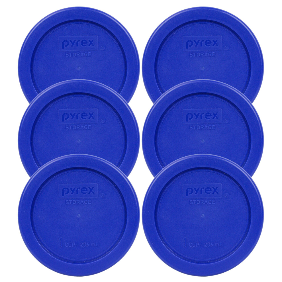 Pyrex 7202PC Cobalt Blue Round 1 Cup Plastic Storage Lid  Made in USA  6 Pack