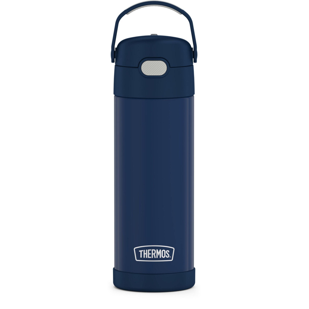 THERMOS FUNTAINER 16 Ounce Stainless Steel Vacuum Insulated Bottle with Wide Spout Lid  Navy