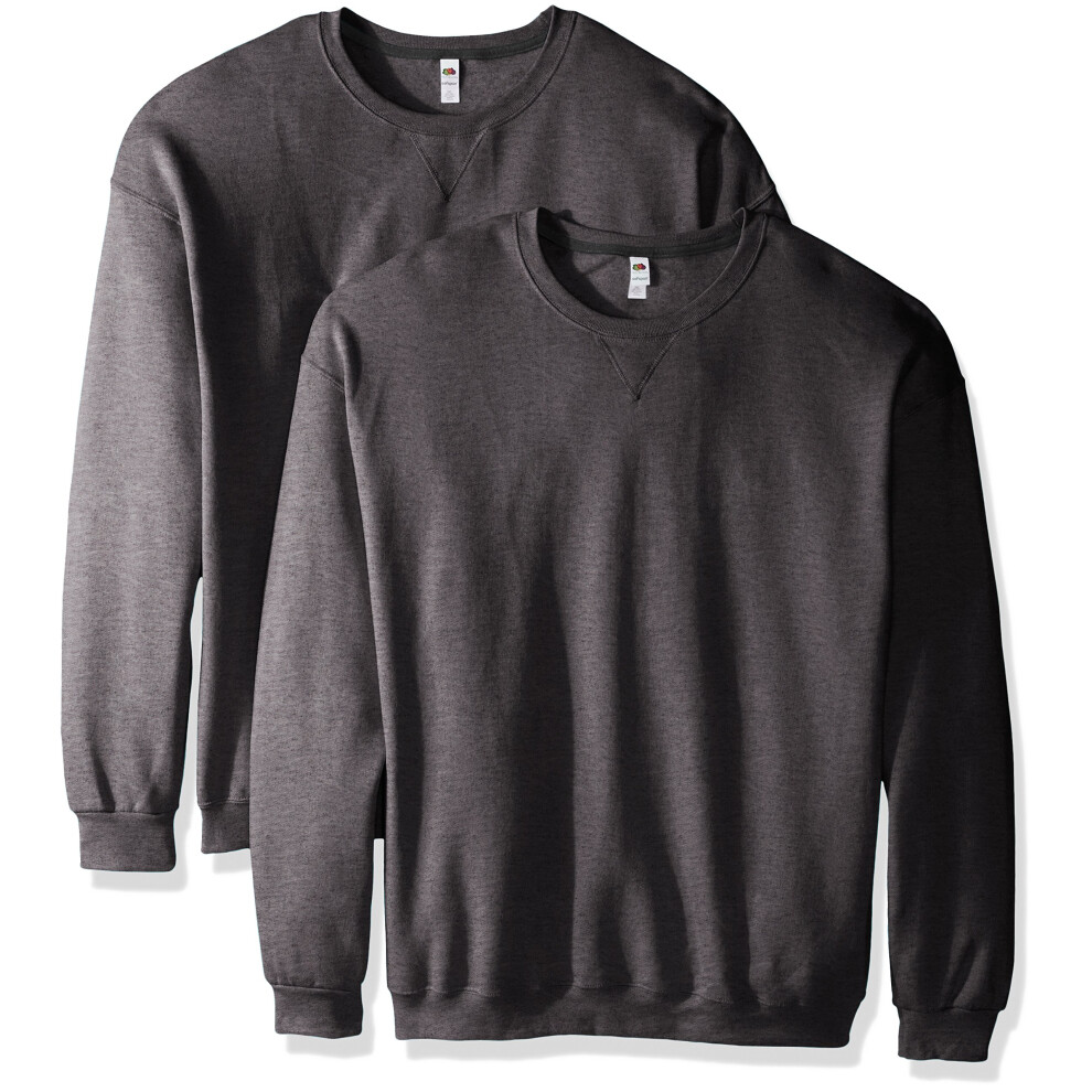 Fruit of the Loom Mens Crew Sweatshirt 2 Pack  Charcoal Heather  XLarge