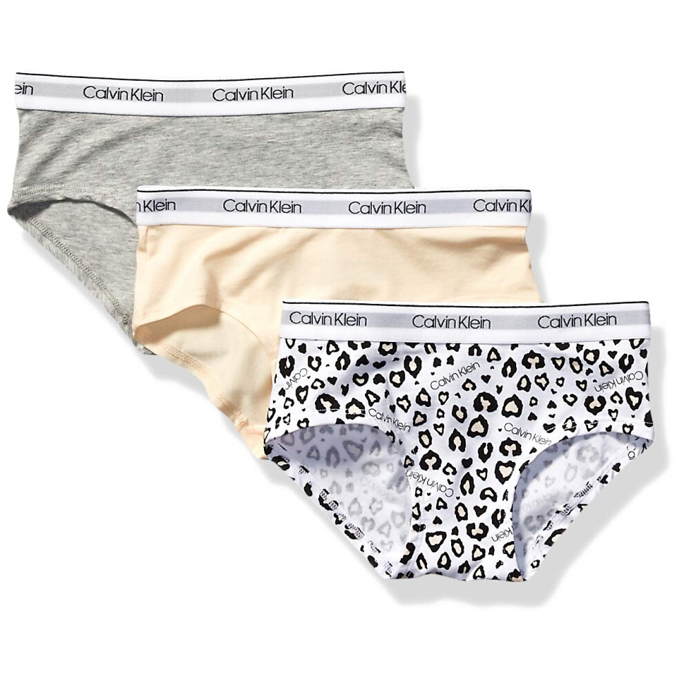 Calvin Klein Girls Little Modern Cotton Hipster Underwear  Multipack  LeoNudeHeather Grey  XLarge