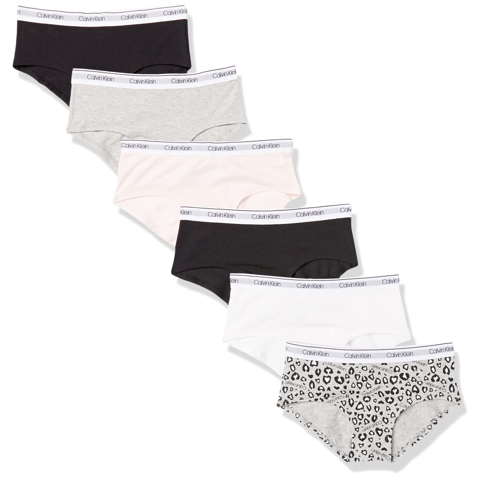 Calvin Klein Girls Soft Cotton Modal Hipster Panty  6 Pack  Leopard  Heather Pink  XLarge