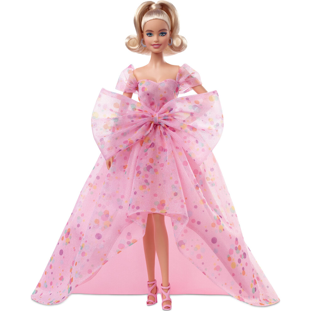 Barbie Signature Birthday Wishes Doll 115 in Blonde Wearing Pink Tulle Gown  Shoes  with Customizable Packaging  Gift for 6