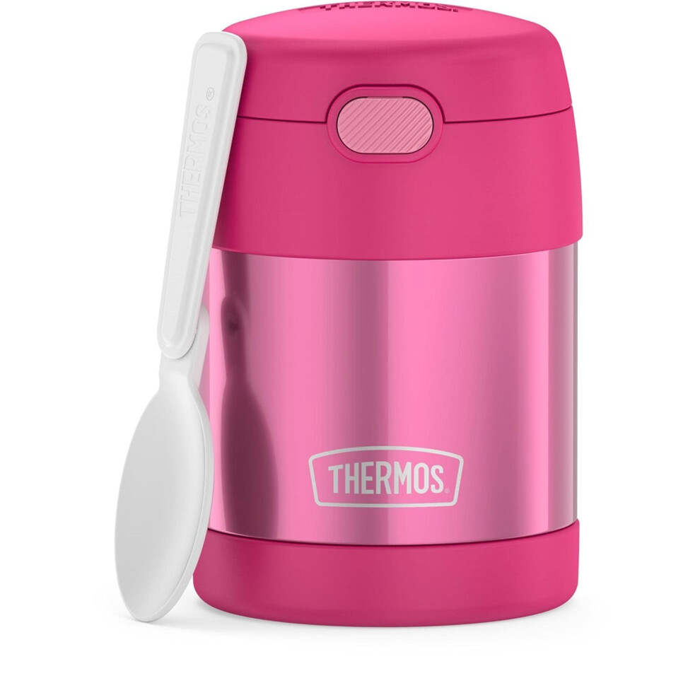 THERMOS FUNTAINER Insulated Food Jar  10 Ounce  Pink  Kid Friendly Food Jar with Foldable Spoon