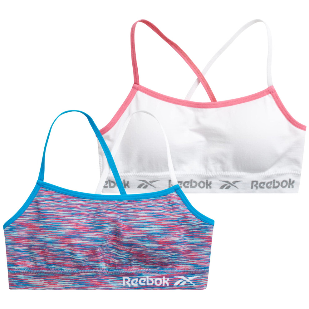 Reebok Girls Bralette  Seamless Racerback Crop Cami Bralette with Removable Pads 2 Pack  Size Small  Pink SpacedyeWhite