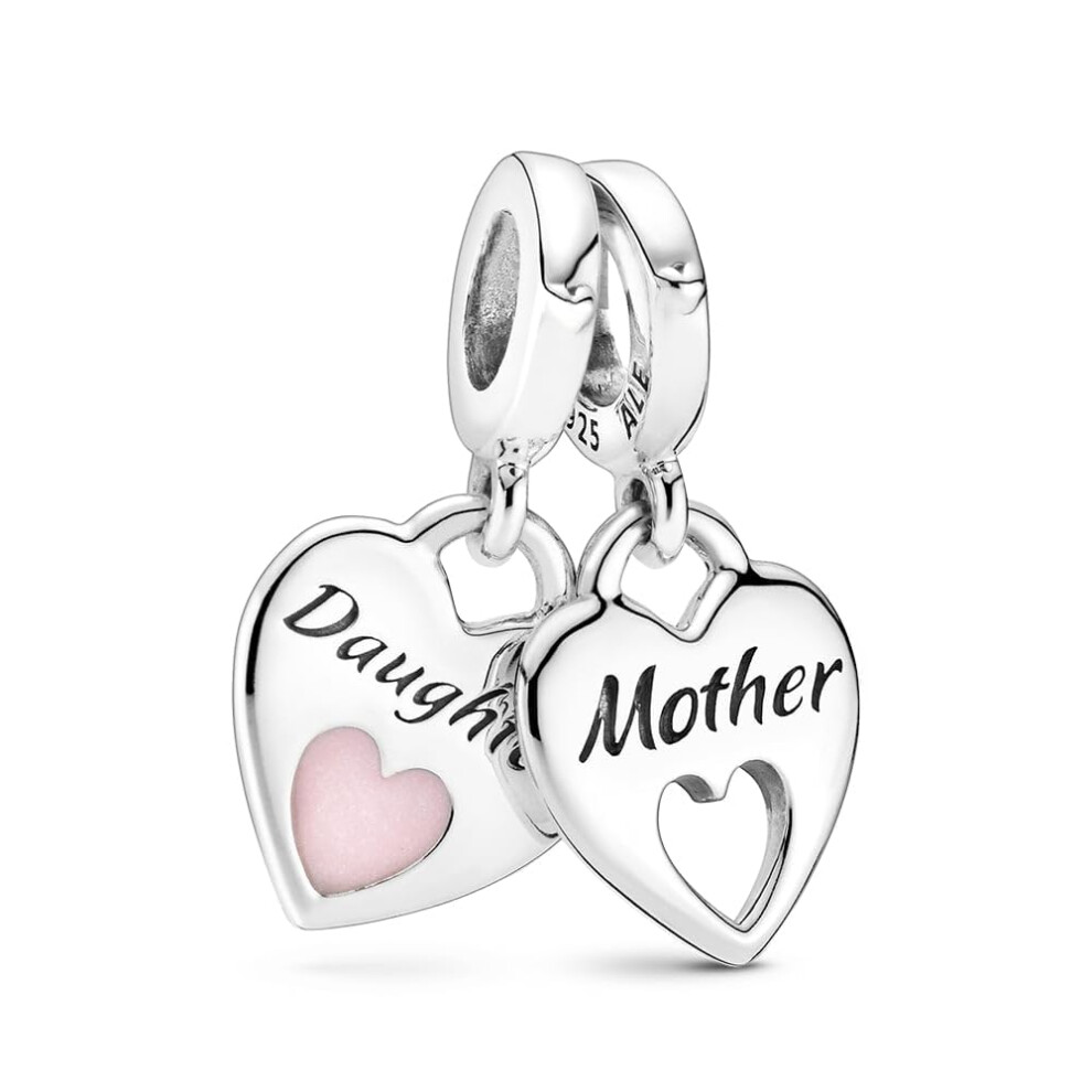 Pandora Double Heart Split Dangle Charm  Compatible Moments Bracelets  Jewelry for Women  Made with Sterling Silver  Enamel