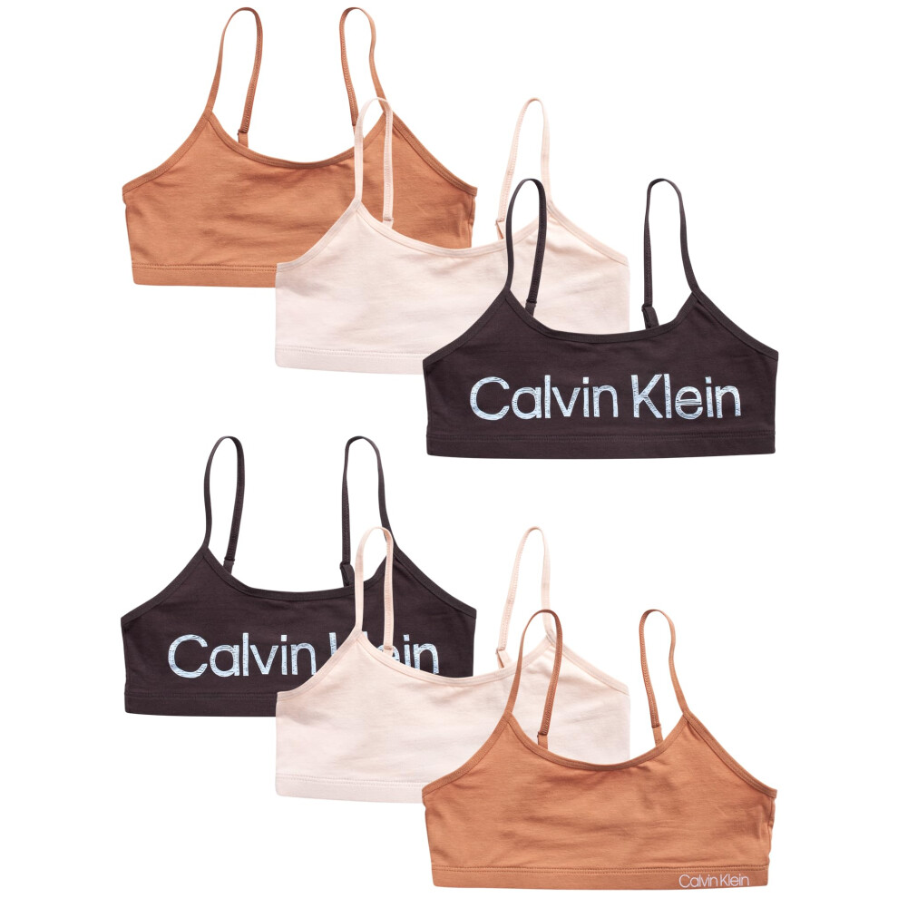 Calvin Klein Girls Training Bra  6 Pack Stretch Cotton Cami Bralette  Bra for Girls  Adjustable Straps SXL  Size Small  Nu