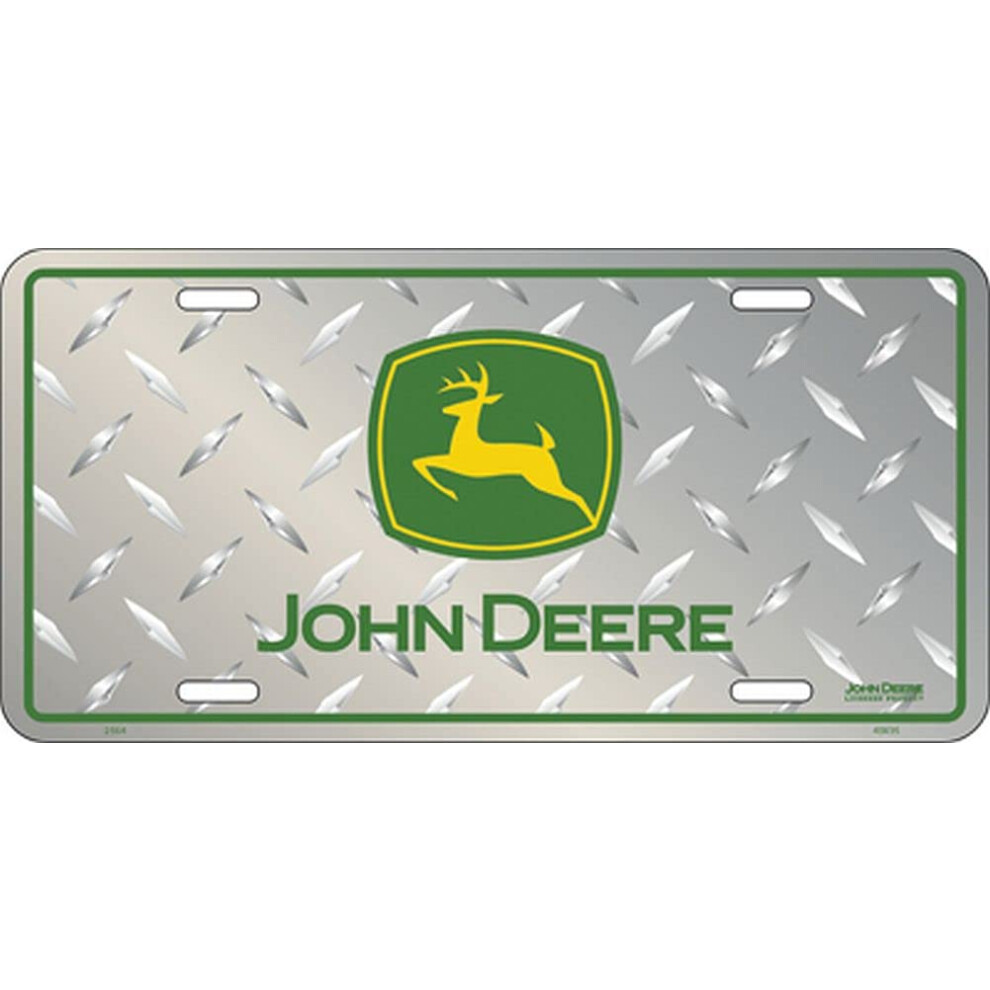 John Deere Silver License Plate with Green Logo