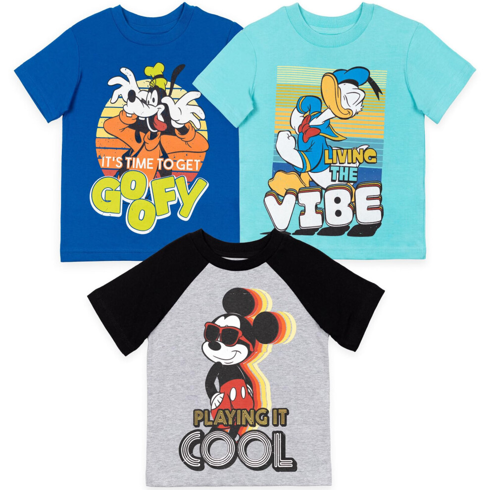 Disney Mickey Mouse Goofy Donald Duck Toddler Boys 3 Pack TShirt GreyBlueBlue 3T