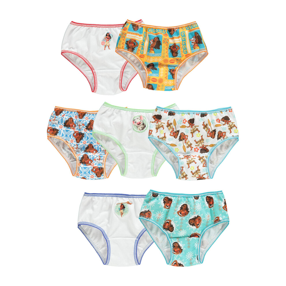 Disney Girls Moana 100 Combed Cotton Panty Multipacks  Underwear Available In Sizes 23t  4t  4  6  8 Briefs  7pack  4 US