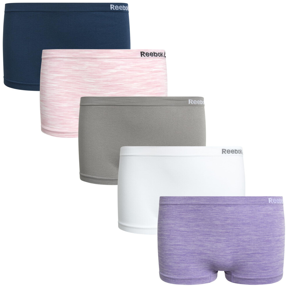 Reebok Girls Underwear  Seamless Boyshort Panties 5 Pack  Size Large  NavyMarble PinkSharkskinWhiteViolet