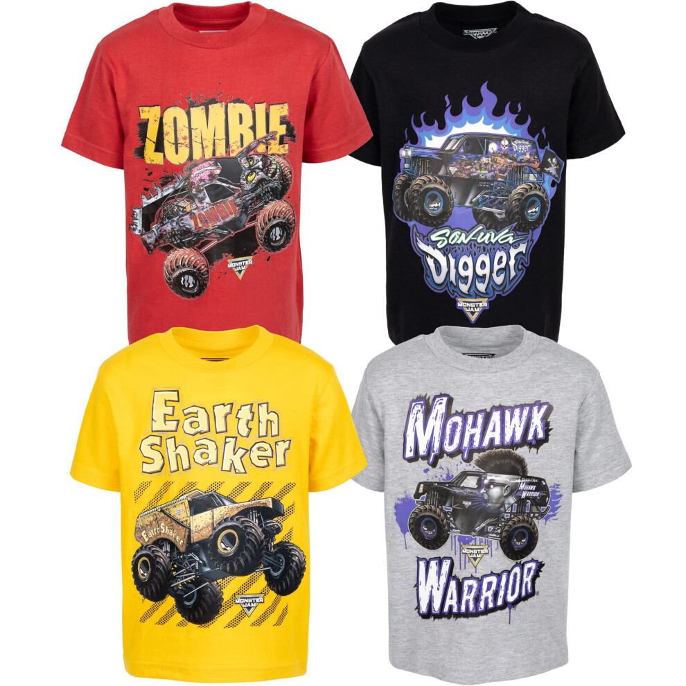 Monster Jam Earth Shaker Zombie Grave Digger Toddler Boys 4 Pack Graphic TShirts 5T