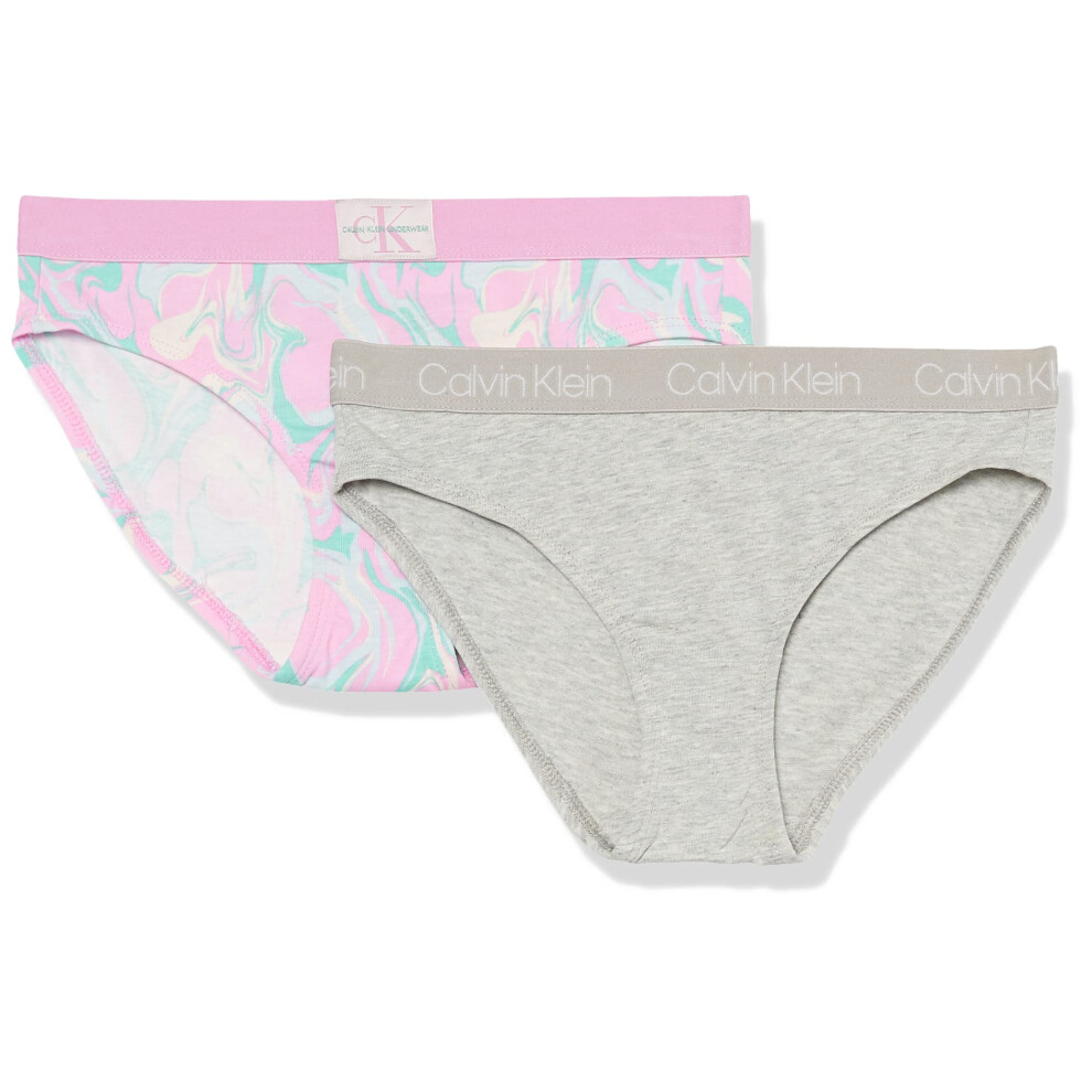 Calvin Klein Girls Little Modern Cotton Bikini Panty Underwear 2 Pack  Lilac MarbleHeather Grey  XLarge