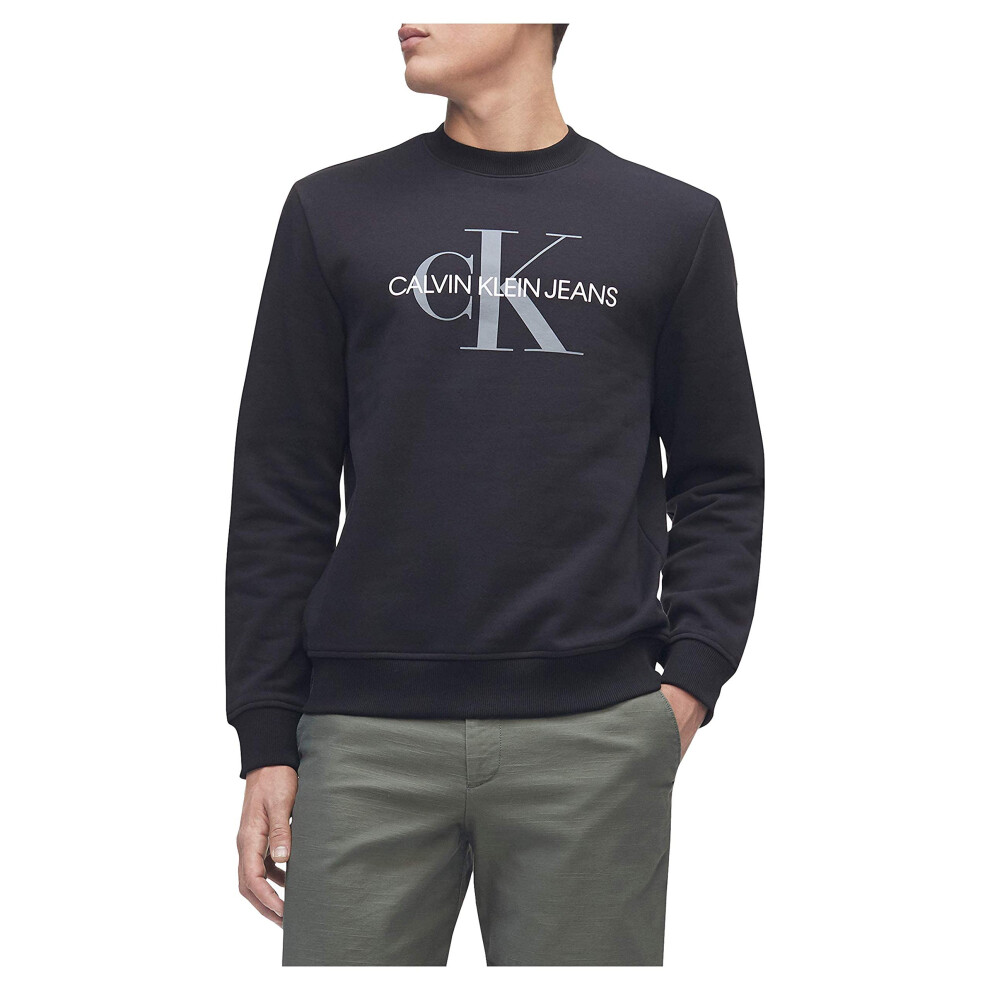 Calvin Klein Men Monogram Logo Crew Neck Sweatshirt  Black ck  Large