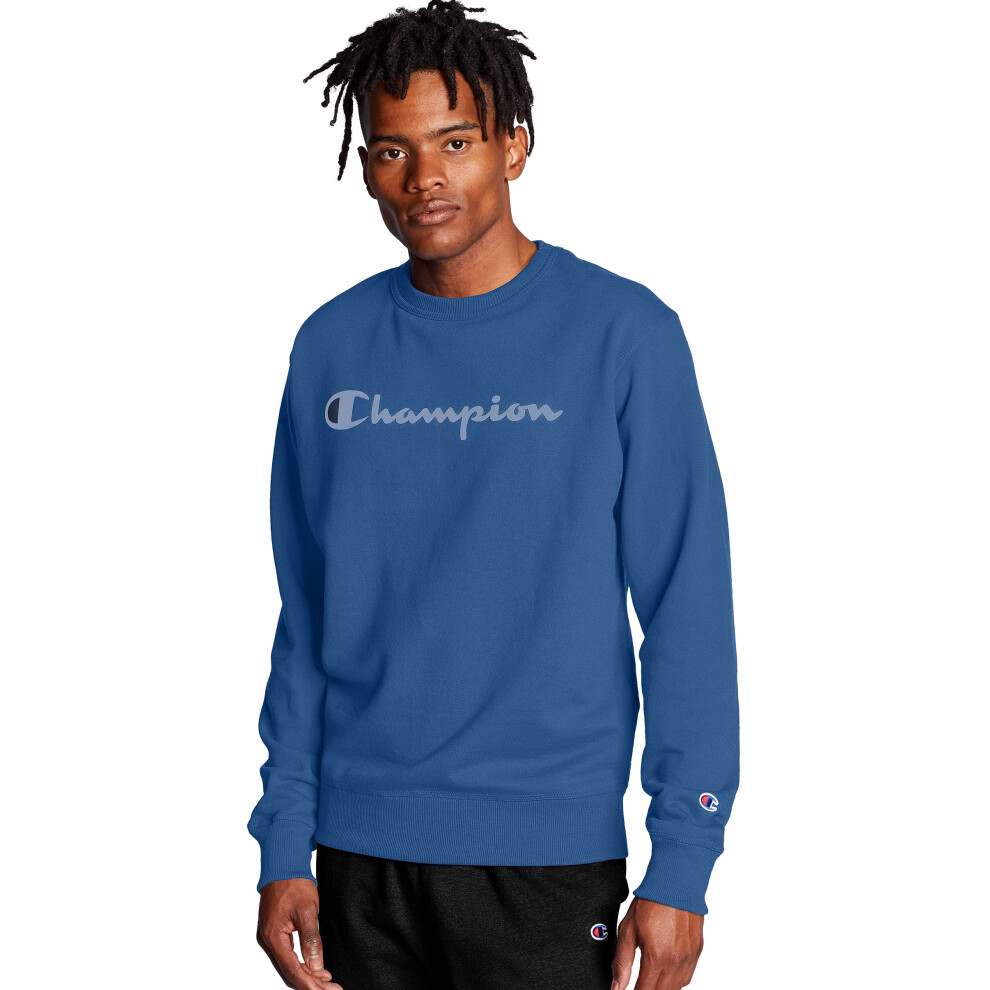 Champion Mens Powerblend Fleece Crew  L  Shield Blue