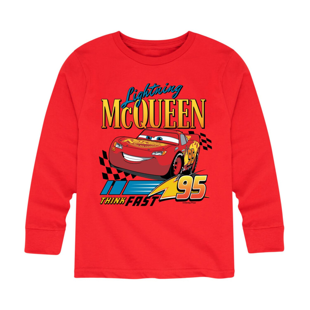 Disney Cars  Lightning McQueen Think Fast  Toddler and Youth Long Sleeve Graphic TShirt  Size 4T Red