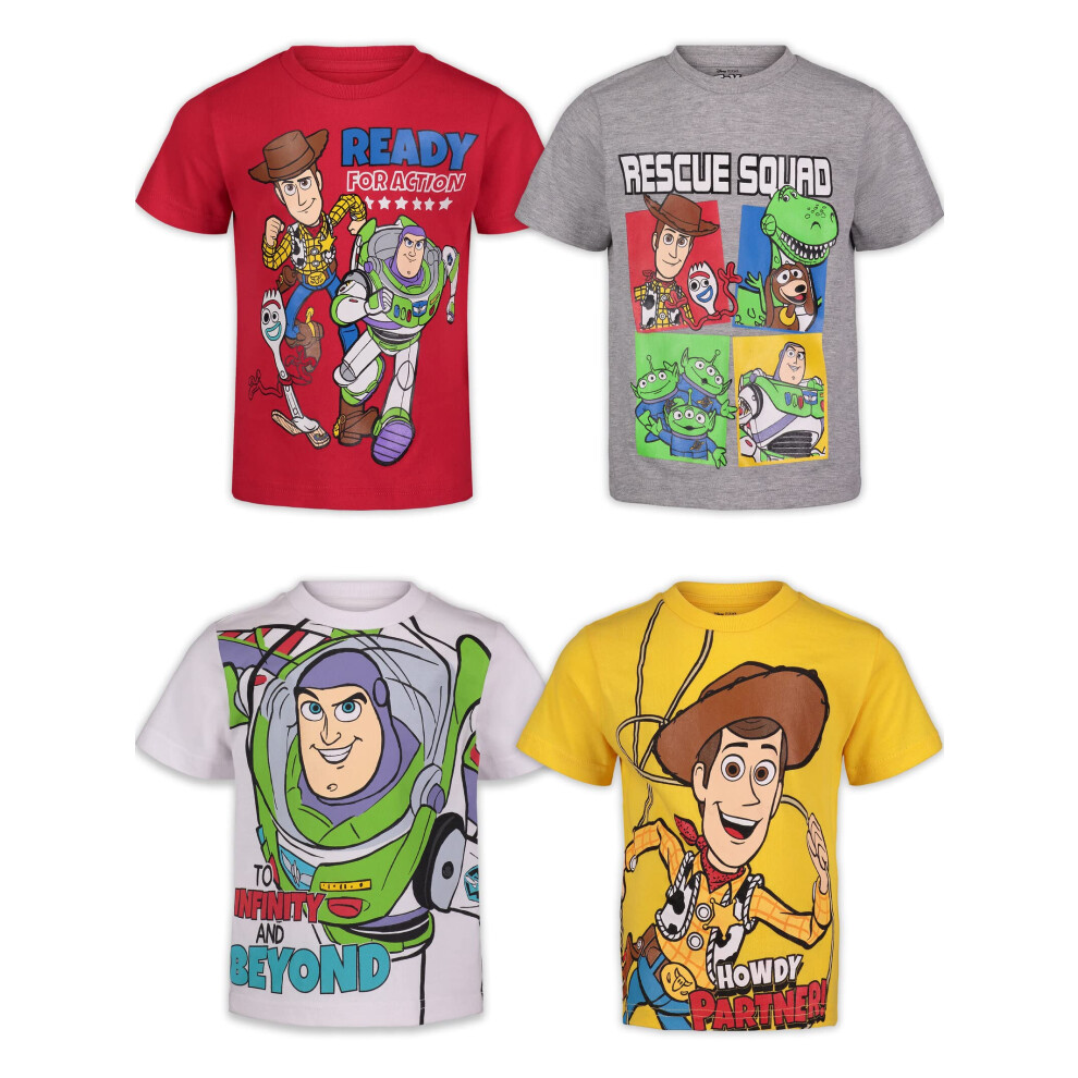 Disney Pixar Toy Story Woody Buzz Lightyear Forky Alien Rex Slinky Dog Toddler Boys 4 Pack TShirts Big Kid 4T