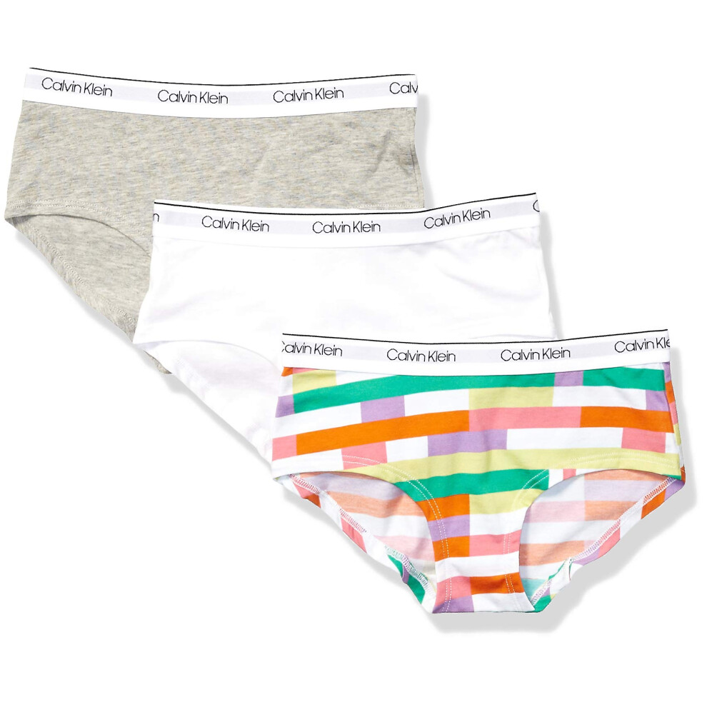 Calvin Klein Girls Little Modern Cotton Hipster Underwear  Multipack  Ck Fragment Print  White  Heather Grey3 Pack  Large