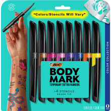 BIC BodyMark Temporary Tattoo Markers for Skin Color Collection Flexible Brush Tip Assorted Colors SkinSafe Cosmetic Quali