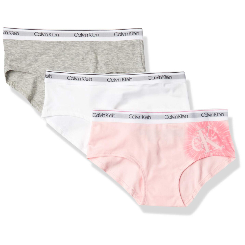 Calvin Klein Girls Little Modern Cotton Hipster Underwear  Multipack  WhiteHeather GreyStrawberry Tiedye  XLarge