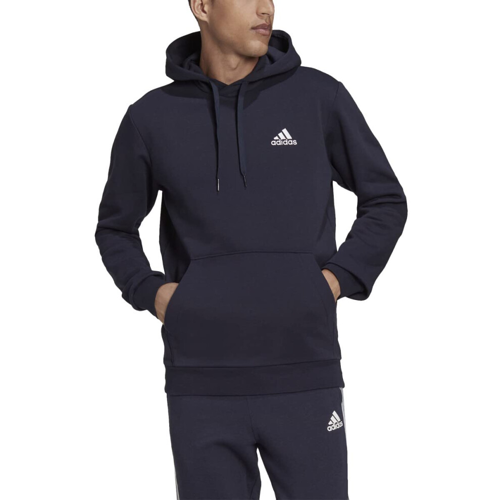 adidas Mens Essentials Fleece Hoodie  Legend InkWhite  Medium