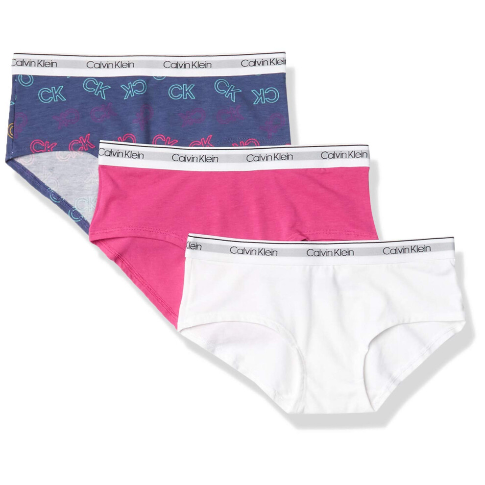 Calvin Klein Girls Little Modern Cotton Hipster Underwear  Multipack  Very BerryWhiteCk Logo  Medium