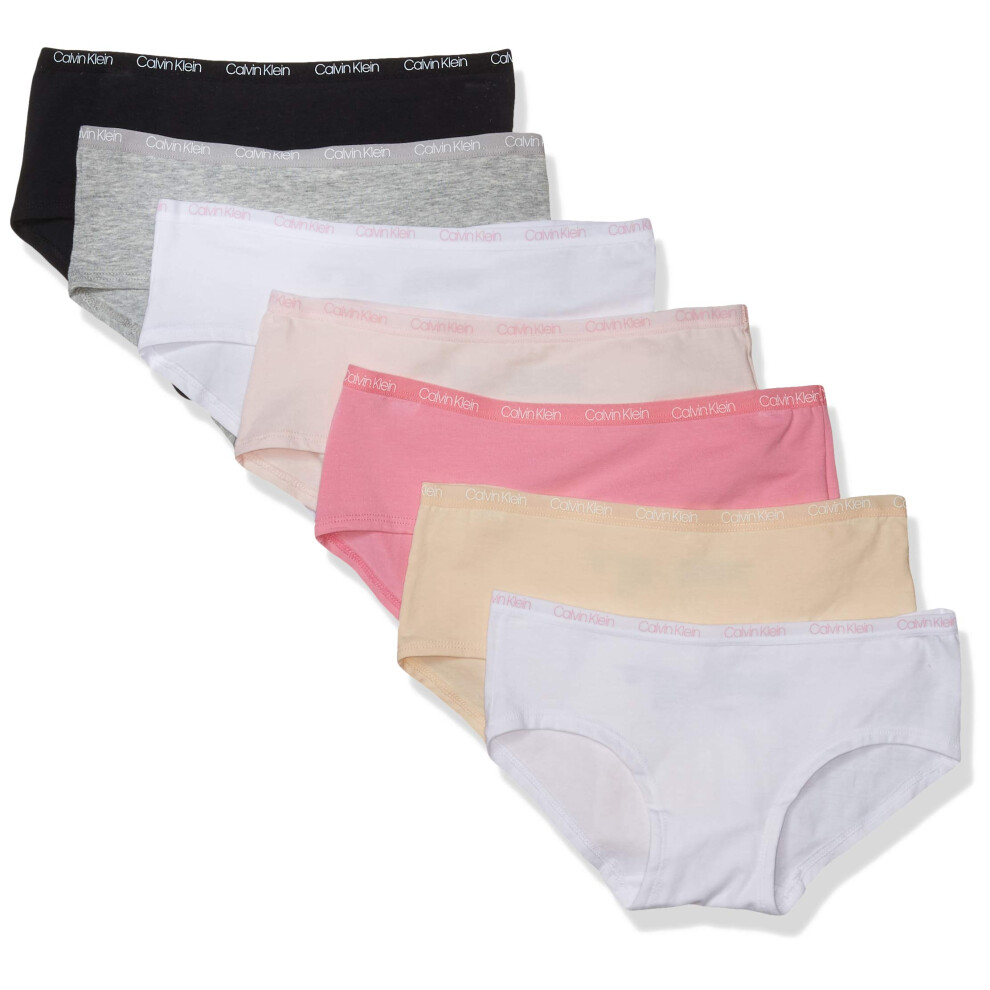 Calvin Klein Girls Little Modern Cotton Hipster Panties  7 Pack  Nude  Pink  Light Pink  White  Grey  Black  White  Large