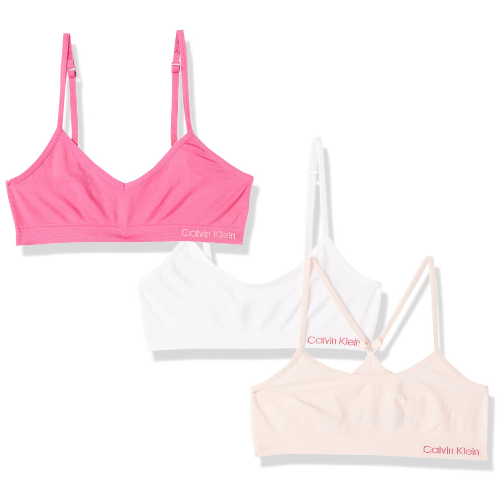 Calvin Klein Girls Seamless Bralette 3 Pack  Fuschia FedoraWhiteCrystal Pink  L