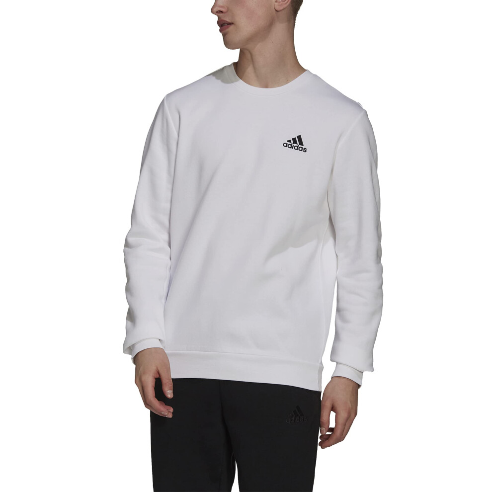 adidas Mens Essentials Fleece Sweatshirt  WhiteBlack  Medium