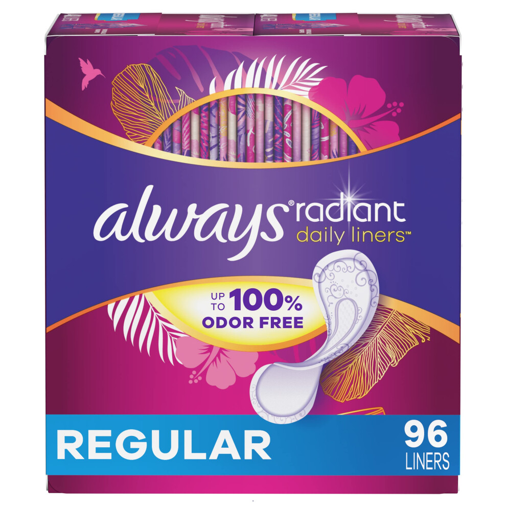 Always Radiant Daily Liners Regular Absorbency Unscented  Up to 100 Odorfree  96 Count