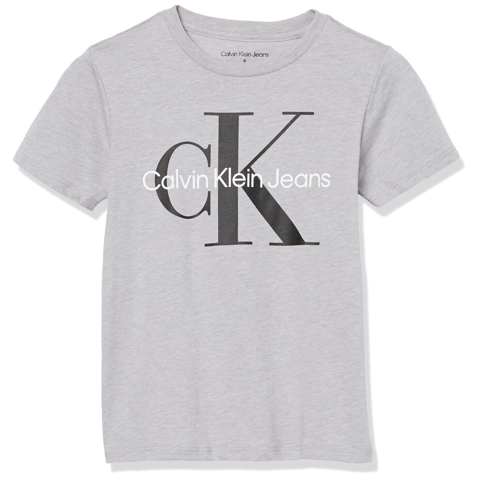 Calvin Klein Boys Short Sleeve Logo Crew Neck TShirt  Soft  Comfortable  Relaxed Fit  Classic Grey  1820