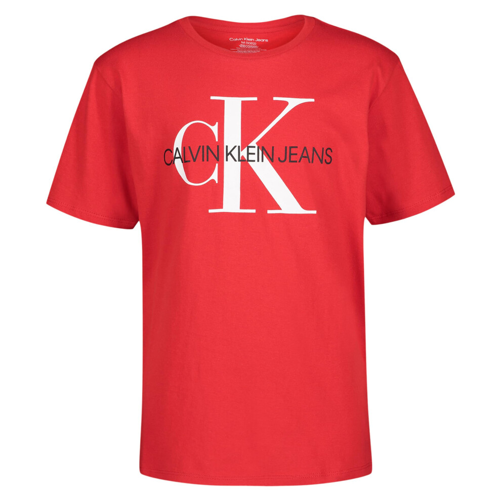 Calvin Klein Boys Short Sleeve Logo Crew Neck TShirt  Soft  Comfortable  Relaxed Fit  Racing Red  8