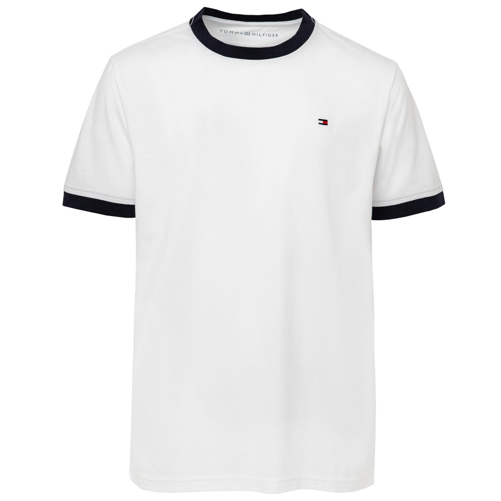 Tommy Hilfiger Boys Short Sleeve Ringer Crew Neck TShirt  Ken Classic White  1214