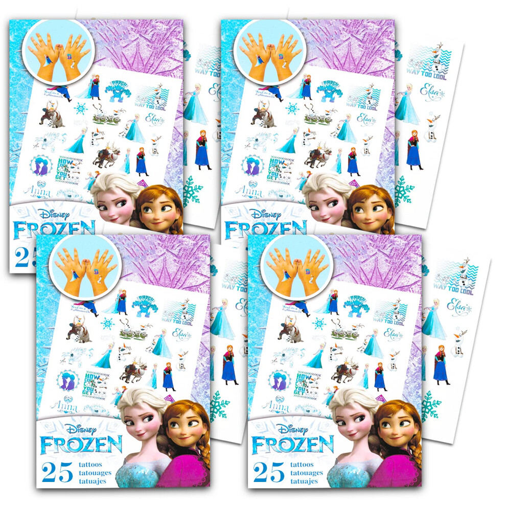 Disney Frozen Tattoos Party Favors Bundle  100 Frozen Temporary Tattoos on 4 Sheets Frozen Party Bags for Kids