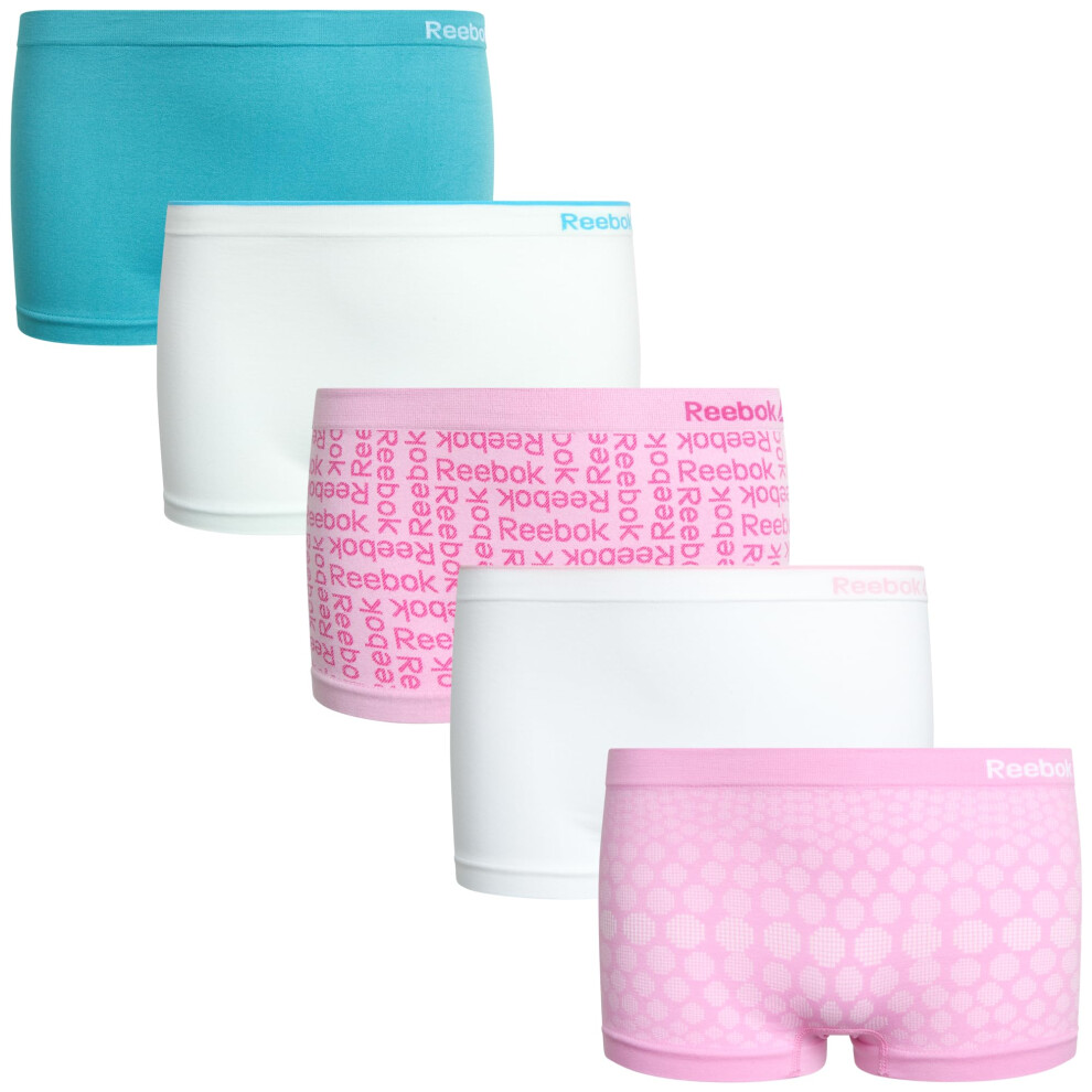 Reebok Girls Underwear  Seamless Boyshort Panties 5 Pack  Size Large  TurquoiseWhitePink PrintWhitePink Jacquard