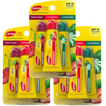 Carmex Feuchtigkeitsspendender Lippenbalsam, 3 Tuben, verschiedene Geschmacksrichtungen     Frische Kirsche, Erdbeere, Wintergr  n (3er-Pack)