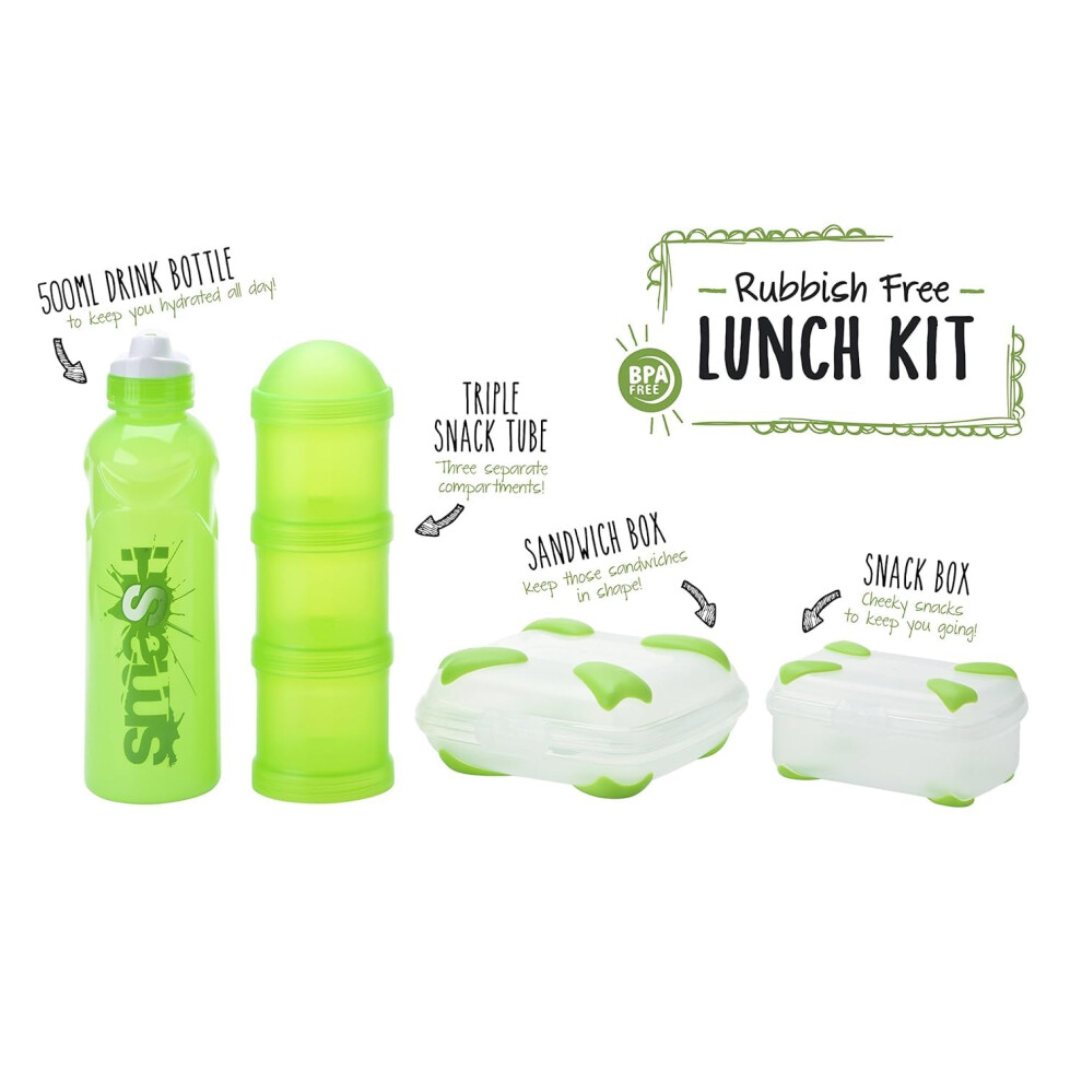 Nude Food Movers by Smash Rubbish Free Lunch Kit with Sandwich Box  Snack Box  Stealth Water Bottle   Triple Snack Tube  Pink