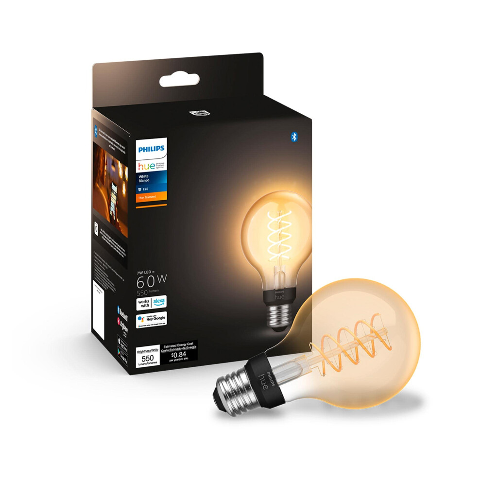 Philips Hue 60W G25 Soft Warm White Thin Filament LED Smart GlobeShaped Bulb  Pack of 1  E26  Indoor  Control with Hue App