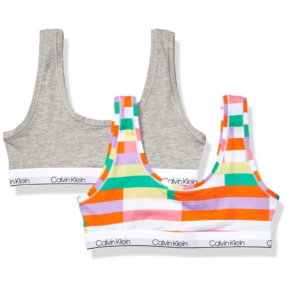 Calvin Klein Girls Little Modern Cotton Bralette 2 Pack  Ck Fragment Print White  Heather Grey  Large