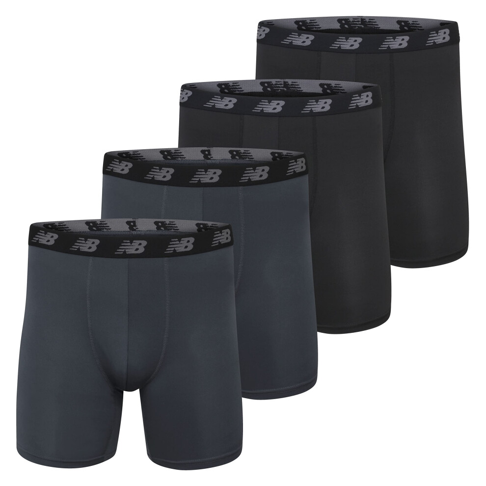 New Balance Mens Standard 5 Performance No Fly Boxer Brief 4 Pack ThunderThunderBlackBlack XXLarge